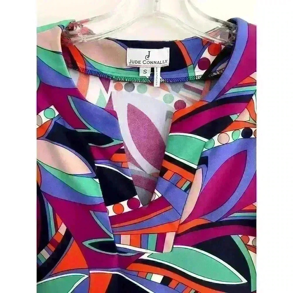 Jude Connally Sz S Megan Dress Retro Print Purple Stretch A-line Mod 60's Funky - Picture 7 of 16